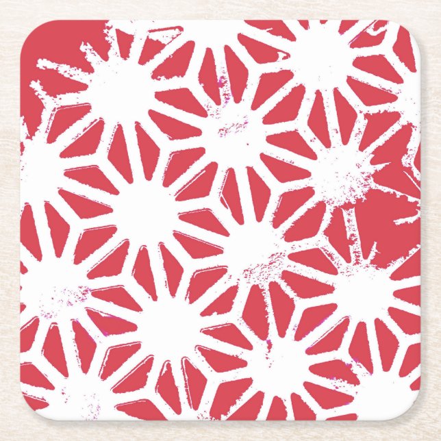 Red geometric pattern square paper coaster (Front)