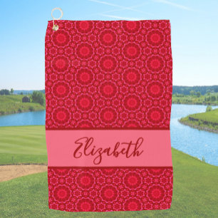 Red Geometric pattern with custom name ladies  Golf Towel