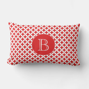 Red Geometric Shippo Pattern Custom Monogram Lumbar Cushion