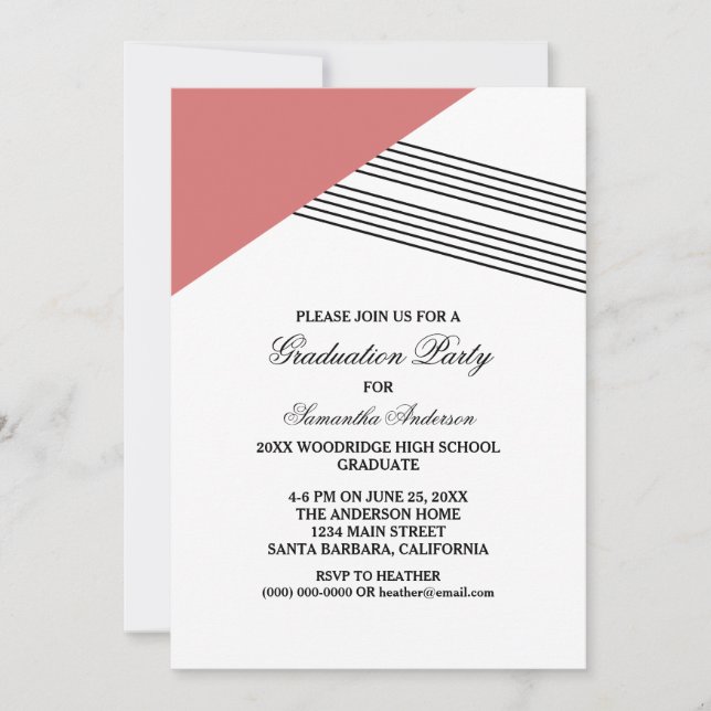 Red Geometric Stripe Graduation Party Invite (Front)