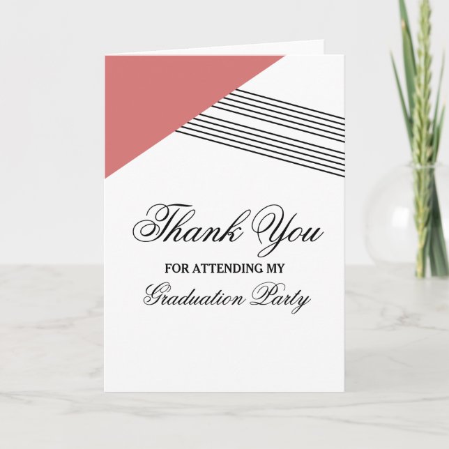 Red Geometric Stripe Graduation Thank You Card (Front)