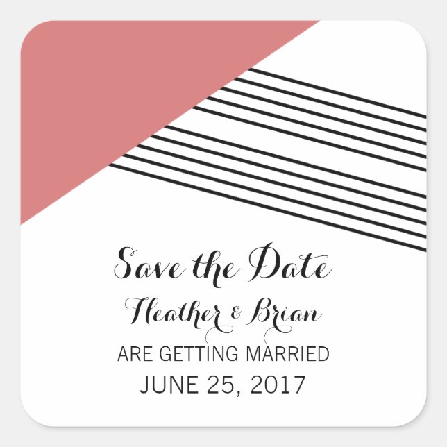 Red Geometric Stripe Save the Date Stickers (Front)
