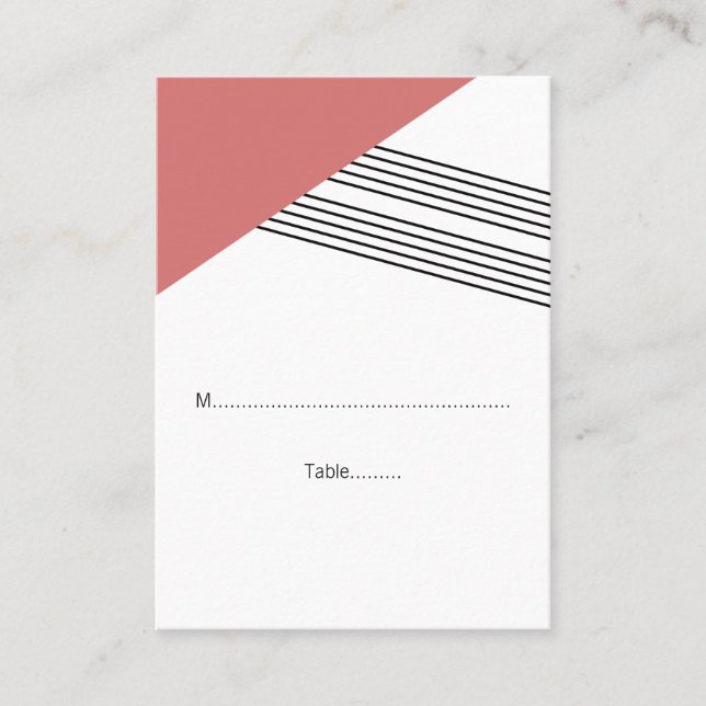 Red Geometric Stripe Wedding Place Cards (Front)