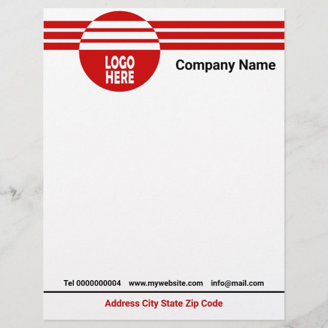 Red geometric stripes with logo and QR code Custom Letterhead (Front)