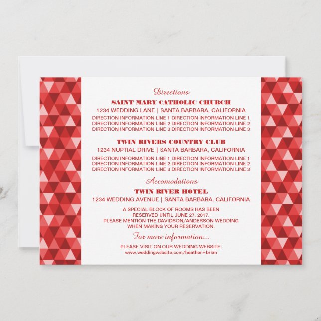 Red Geometric Triangles Information Card (Front)