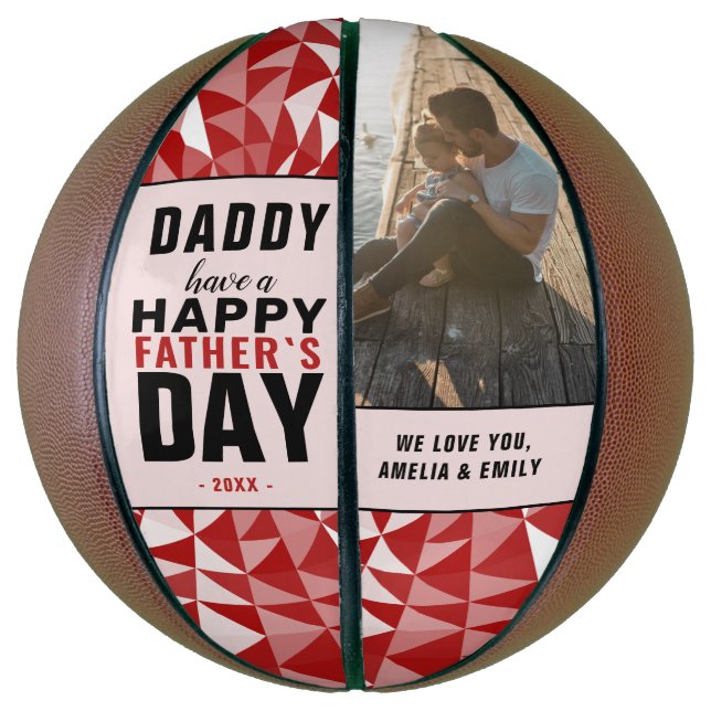 Red Geometrical Daddy Happy Father`s Day Photo Basketball (Vertical)