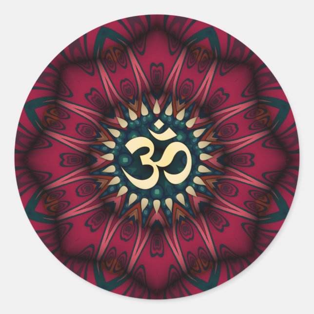 Red Geometry Golden Aum Spiritual Art Sticker (Front)