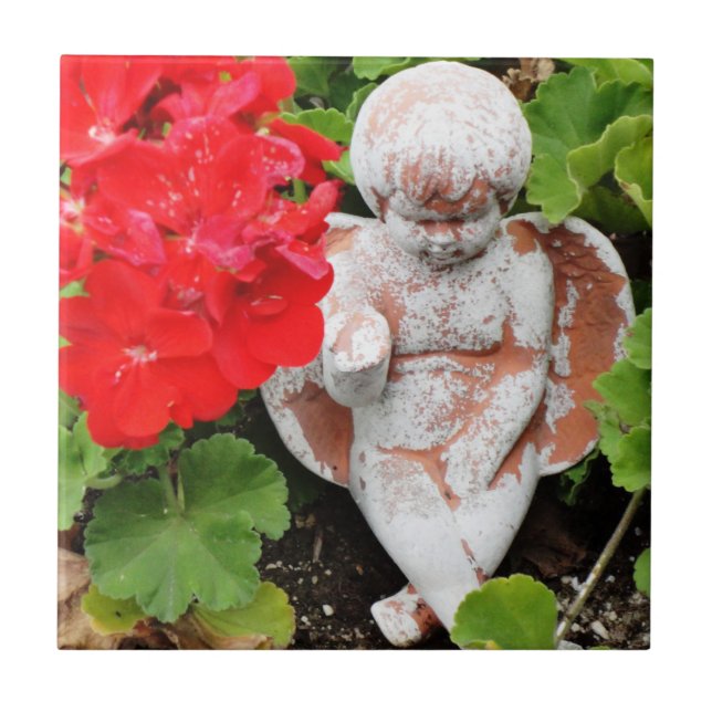 Red Geranium and Cherub Tile (Front)