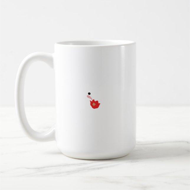 Red geranium petals are depicted in a clip art sty coffee mug (Left)