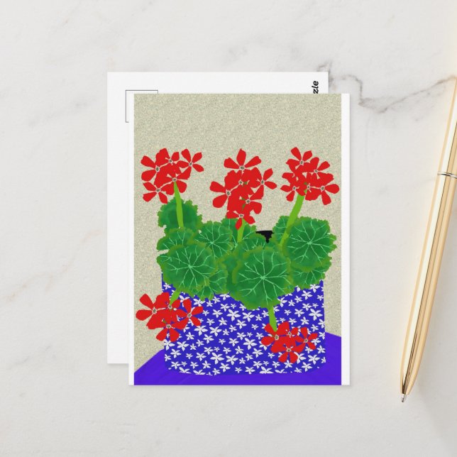 Red Geranium Postcard (Front/Back In Situ)