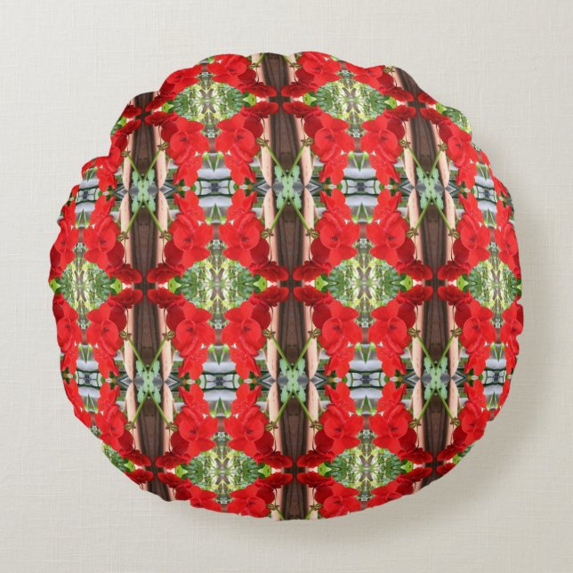 Red Geranium Stripes Round Cushion (Front)