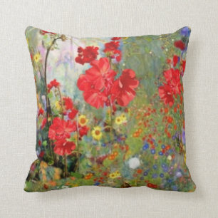 RED GERANIUMS GARDEN PAINTING CUSHION