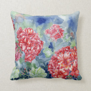 "Red Geraniums II" Throw Pillow