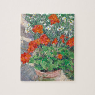 Red Geraniums in Summer Garden Jigsaw Puzzle