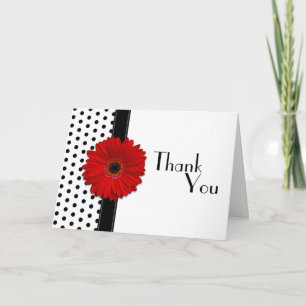 Red Gerber Black White Polka Dot Wedding Thank You Card