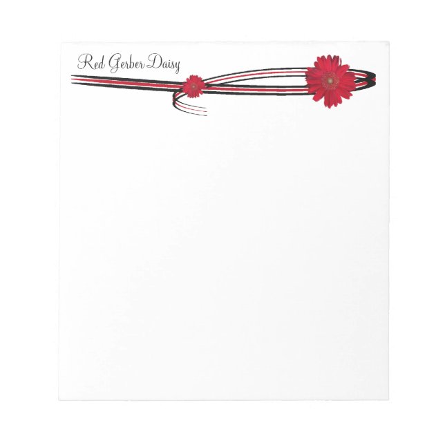 Red Gerber Daisy and Filigree Template Notepad (Front)