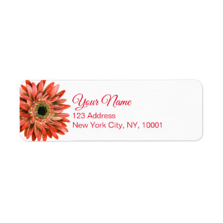 Red Gerber Daisy Watercolor Calligraphy Return Address Label