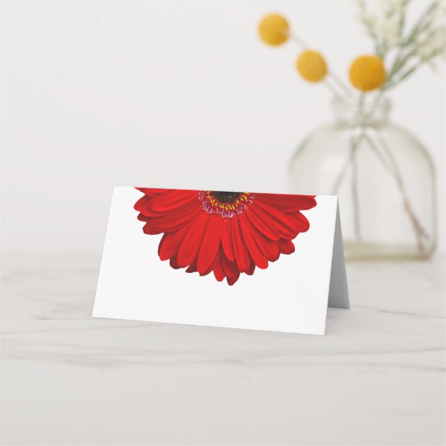 Red Gerber Gerbera Daisy Wedding Place Card (Front)
