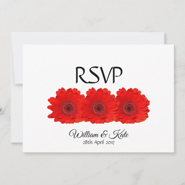 Red Gerbera custom double sided  Wedding RSVP card (Front)