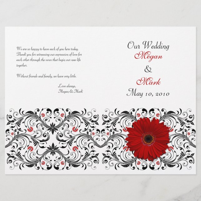 Red Gerbera Daisy Floral Wedding Program (Front)