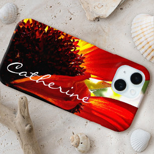 Red gerbera daisy flower photo script custom name iPhone 15 case
