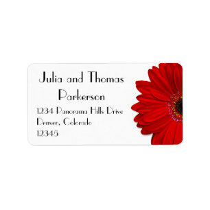 Red Gerbera Daisy Flower Wedding Return Address Label