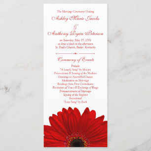 Red Gerbera Daisy Flower White Wedding Program