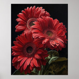 Red Gerbera Daisy Flowers Art Print Poster