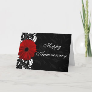 Red Gerbera Daisy Happy Anniversary Custom Card
