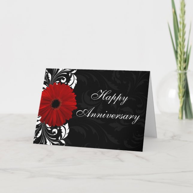 Red Gerbera Daisy Happy Anniversary Custom Card (Front)