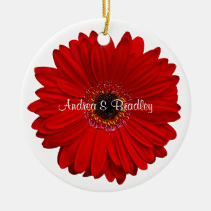 Red Gerbera Daisy Personalised Wedding Anniversary Ceramic Tree Decoration