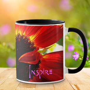 Red Gerbera Daisy Photo Inspire Typography Quote Mug