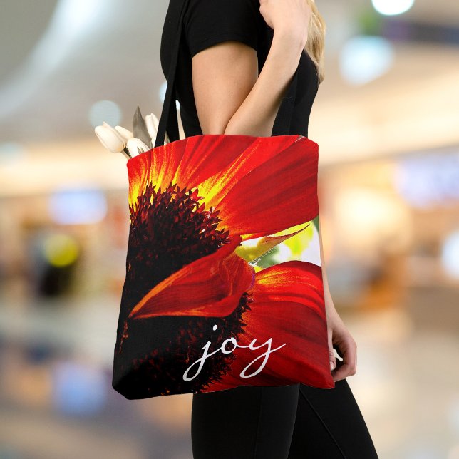 Red Gerbera Daisy Photography Joy Script Modern Tote Bag (Creator Uploaded)