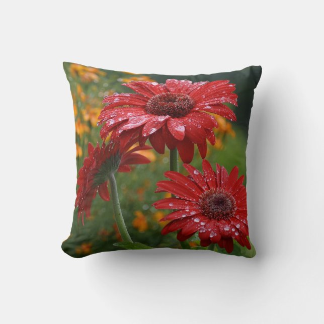 Red Gerbera Daisy Pillow (Front)