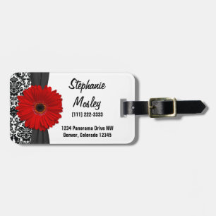 Red Gerbera Daisy Vintage Damask Floral Luggage Tag