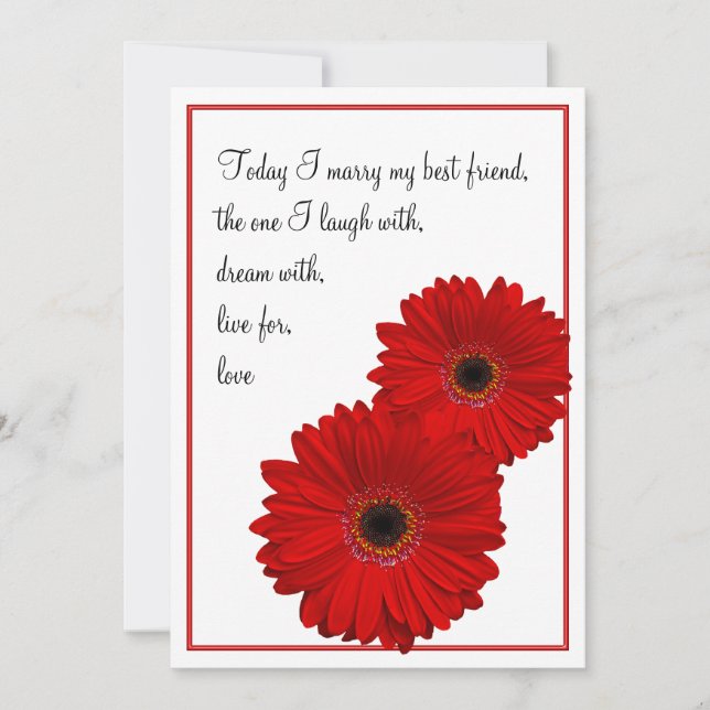 Red Gerbera Daisy Wedding Invitation (Front)