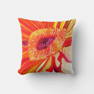 Red Gerbera flower watercolor painting art Cushion