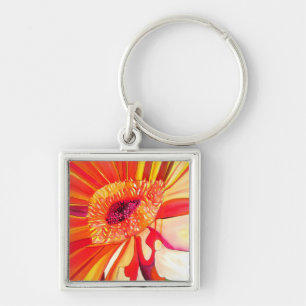 Red Gerbera flower watercolor painting art Key Ring