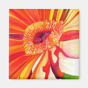 Red Gerbera flower watercolor painting art Magnet