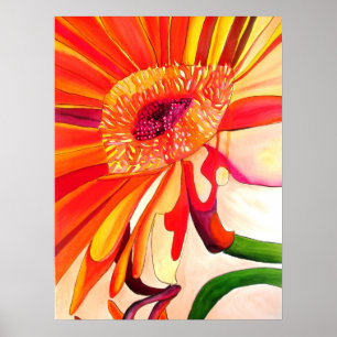 Red Gerbera flower watercolor painting art Poster
