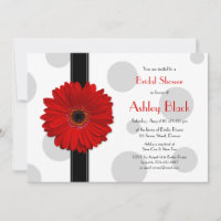 Red Gerbera Polka Dot Bridal Shower Invitation