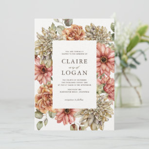 Red Gerbera & White Dahlia Wedding Invitation