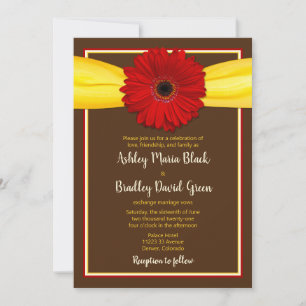 Red Gerbera with Yellow Ribbon Invitation