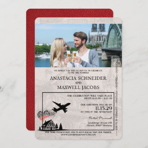 Red Germany Passport Wedding Invitation