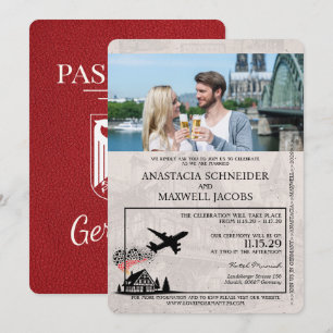 Red Germany Passport Wedding Invitation