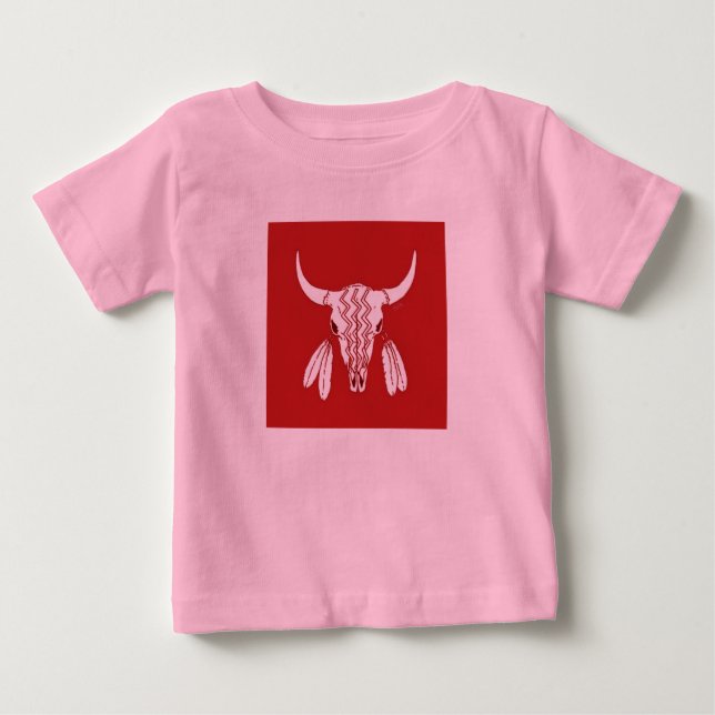 Red Ghost Dance Buffalo baby pink T-shirt (Front)