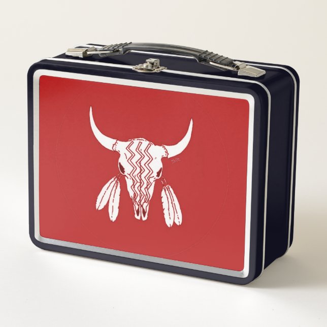 Red Ghost Dance Buffalo black lunchbox (Front)