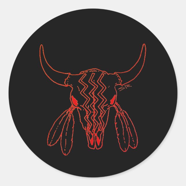Red Ghost Dance Buffalo black round large stickers (Front)