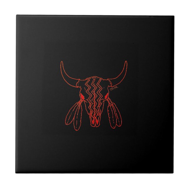 Red Ghost Dance Buffalo black small tile (Front)