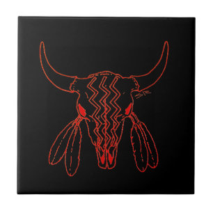 Red Ghost Dance Buffalo black small tile closeup